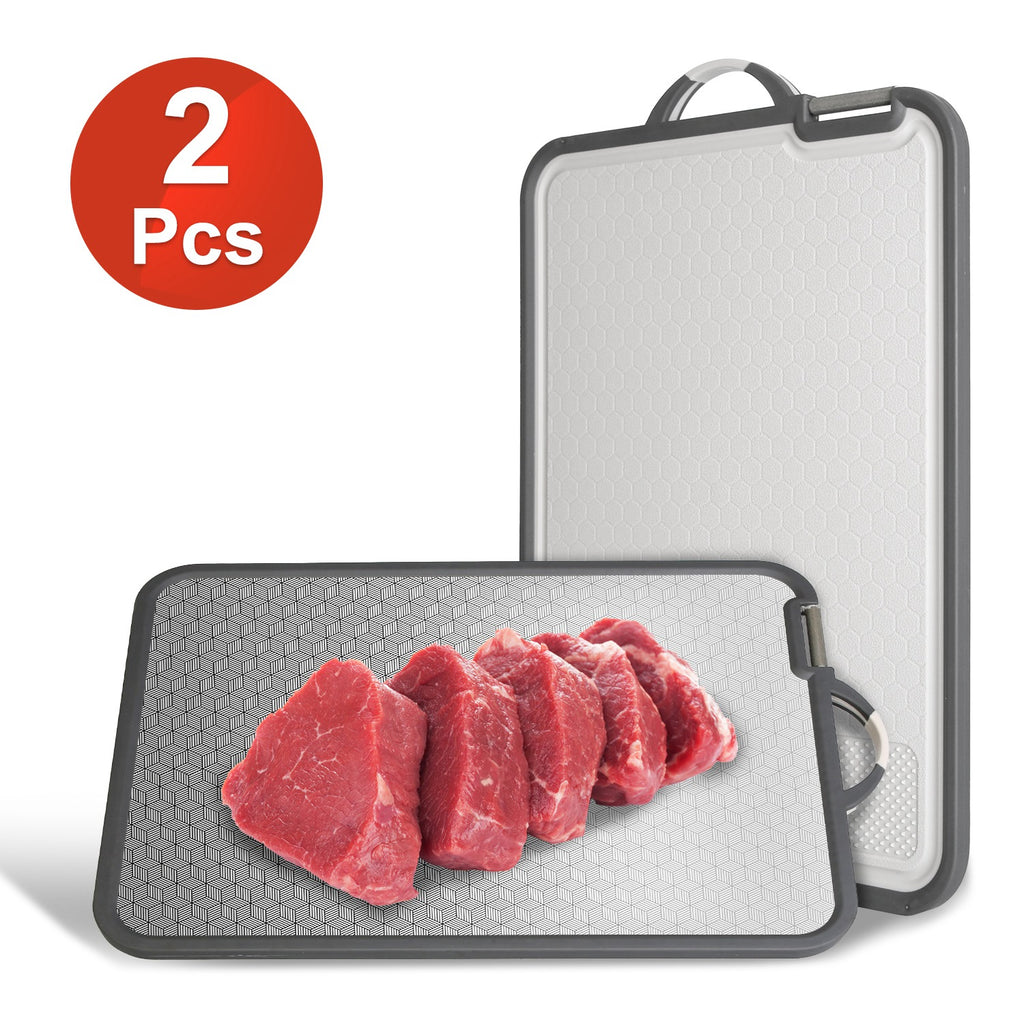 Premium Double-Sided Cutting Board Set (2-Piece) – Brushed Stainless Steel & Food-Grade PP, Built-In Grinding Zone & Knife Sharpener, Dishwasher Safe