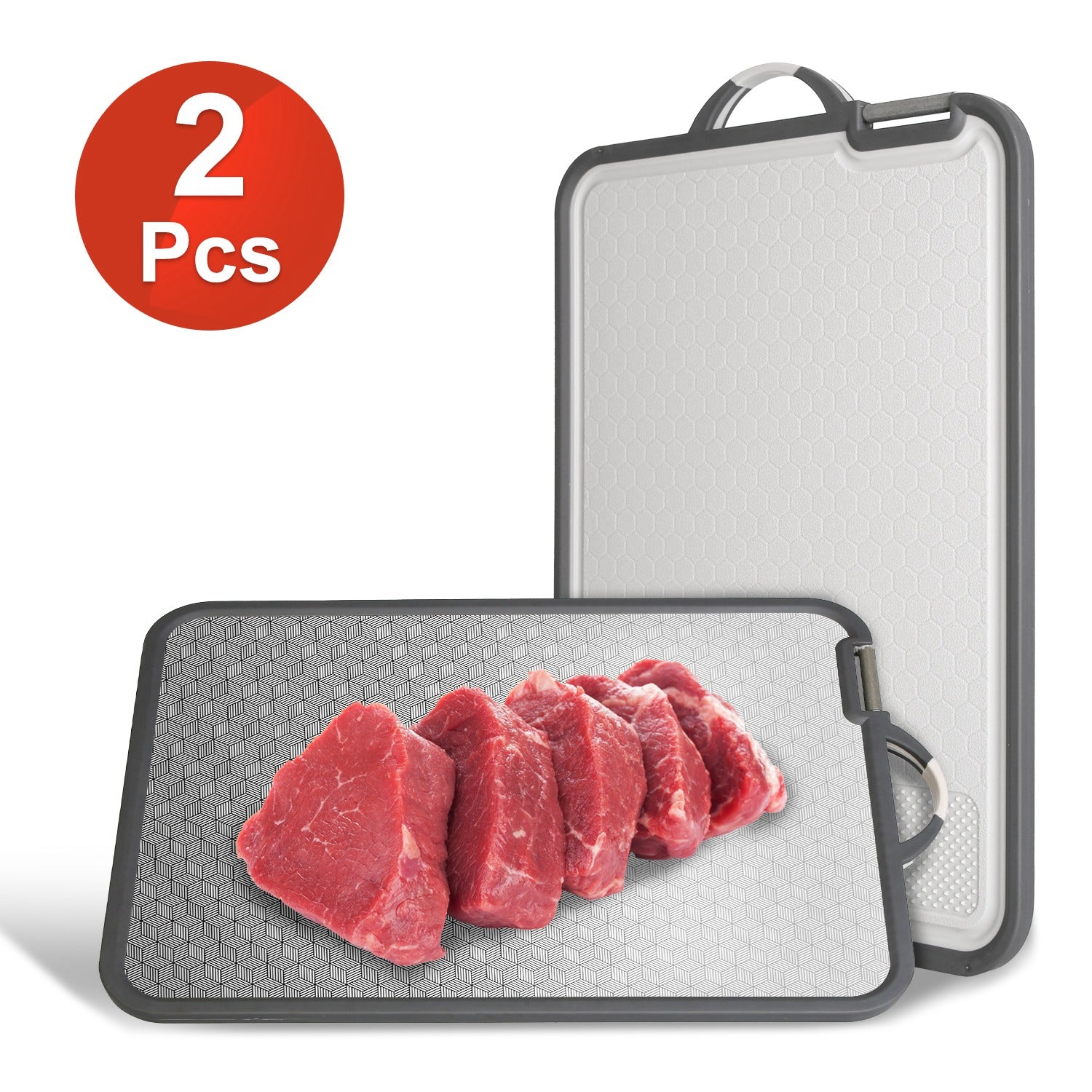Premium Double-Sided Cutting Board Set (2-Piece) – Brushed Stainless Steel & Food-Grade PP, Built-In Grinding Zone & Knife Sharpener, Dishwasher Safe